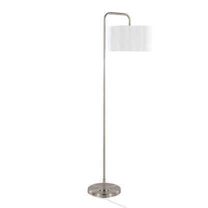 Brushed Nickel, White Linen Puck 63" Metal Floor Lamp