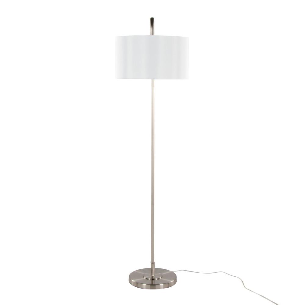 Brushed Nickel, White Linen Puck 63" Metal Floor Lamp