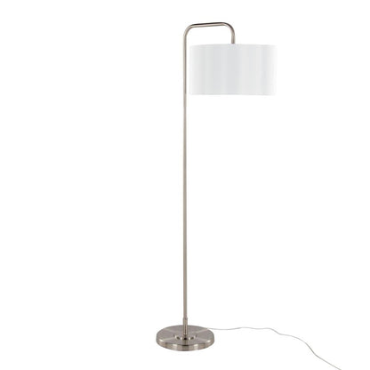 Brushed Nickel, White Linen Puck 63" Metal Floor Lamp