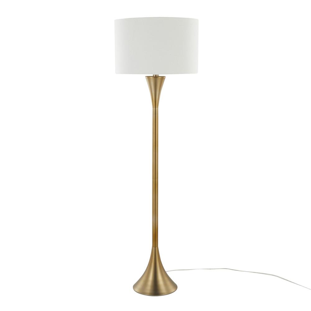 Gold Metal, White Linen Lenuxe 65" Metal Floor Lamp
