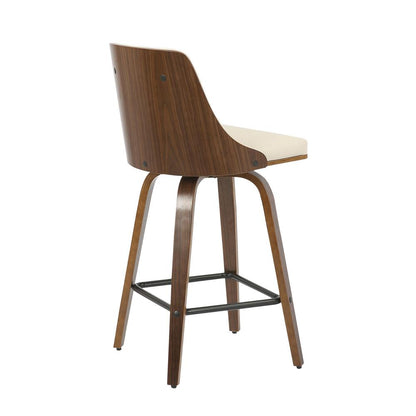 Walnut Wood, Cream PU, Black Metal Gianna Counter Stool - Set of 2