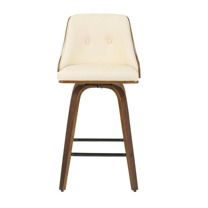 Walnut Wood, Cream PU, Black Metal Gianna Counter Stool - Set of 2