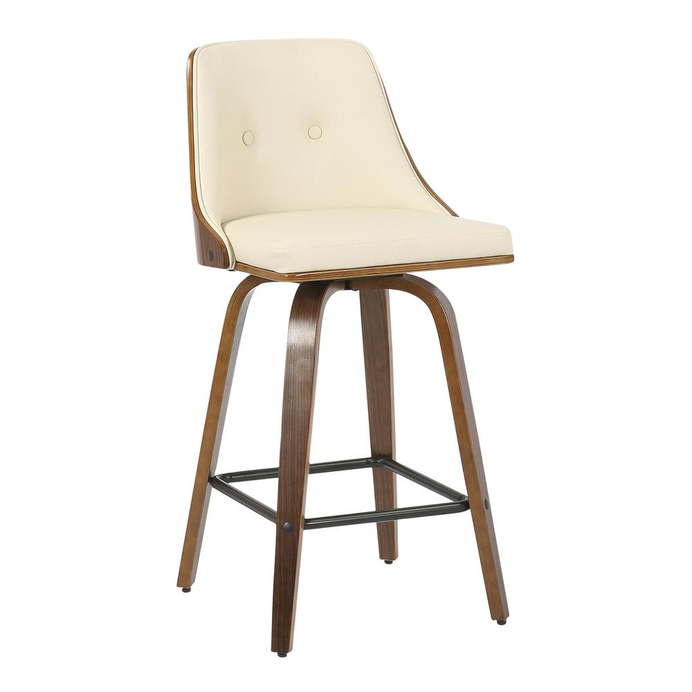 Walnut Wood, Cream PU, Black Metal Gianna Counter Stool - Set of 2