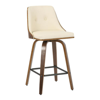 Walnut Wood, Cream PU, Black Metal Gianna Counter Stool - Set of 2