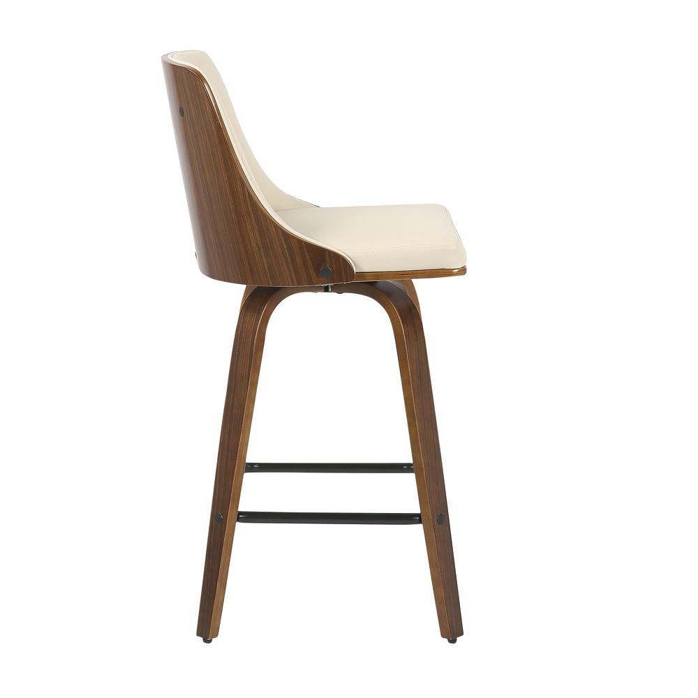 Walnut Wood, Cream PU, Black Metal Gianna Counter Stool - Set of 2
