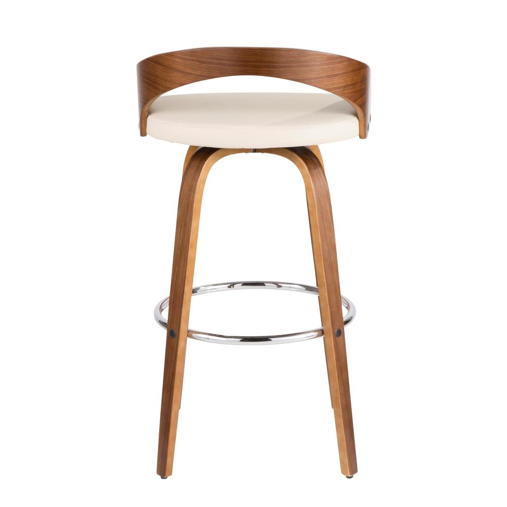 Walnut Wood, Cream Pu, Chrome Grotto Barstool - Set of 2