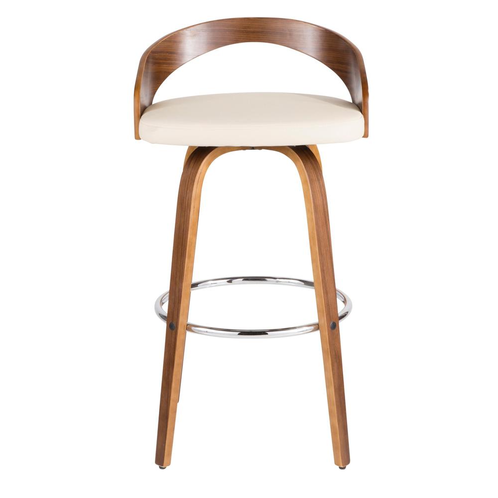 Walnut Wood, Cream Pu, Chrome Grotto Barstool - Set of 2