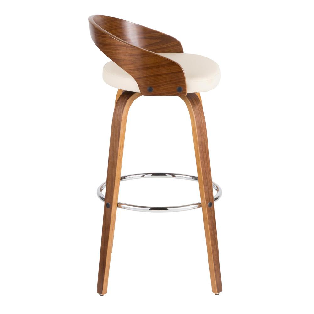 Walnut Wood, Cream Pu, Chrome Grotto Barstool - Set of 2
