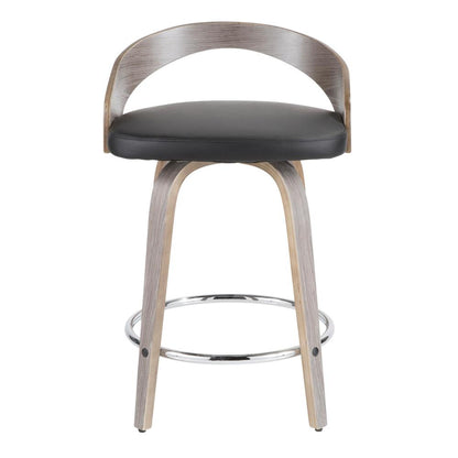 Light Grey Wood, Black PU, Chrome Grotto Counter Stool - Set of 2