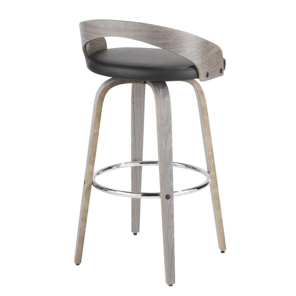 Light Grey Wood, Black PU, Chrome Grotto 30" Fixed Height Barstool - Set of 2