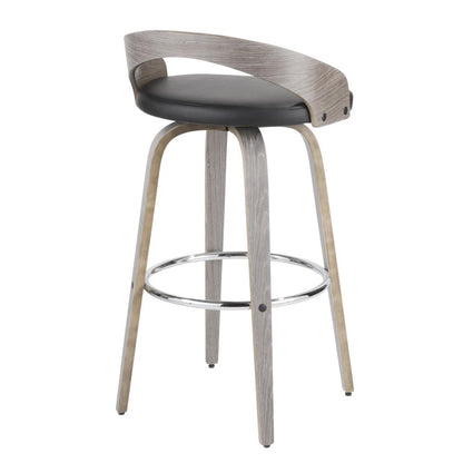 Light Grey Wood, Black PU, Chrome Grotto 30" Fixed Height Barstool - Set of 2