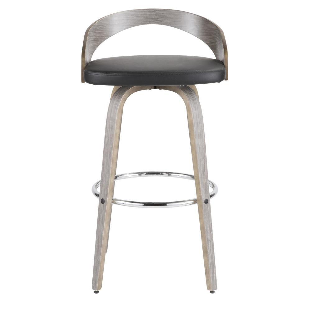 Light Grey Wood, Black PU, Chrome Grotto 30" Fixed Height Barstool - Set of 2