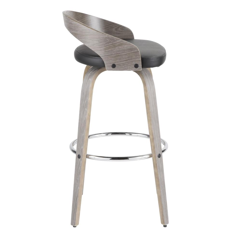 Light Grey Wood, Black PU, Chrome Grotto 30" Fixed Height Barstool - Set of 2