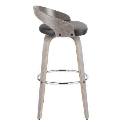 Light Grey Wood, Black PU, Chrome Grotto 30" Fixed Height Barstool - Set of 2