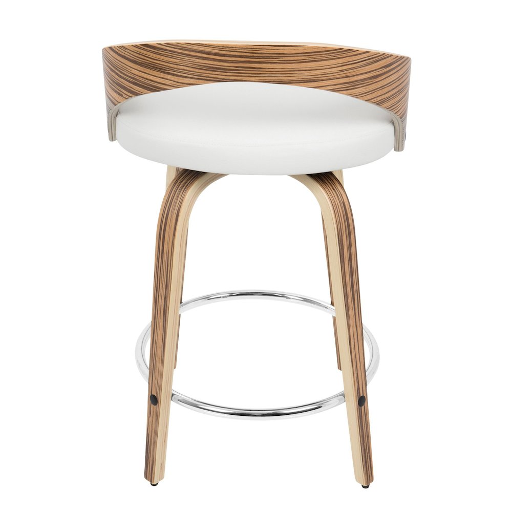 Zebra Wood, White PU, Chrome Grotto 25" Counter Stool - Set of 2