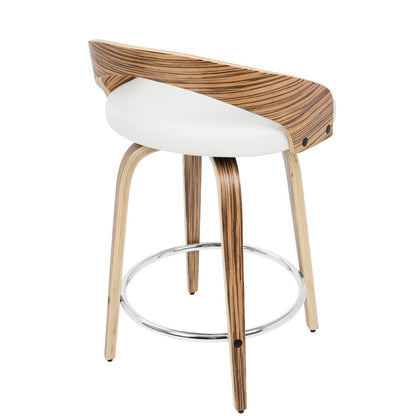 Zebra Wood, White PU, Chrome Grotto 25" Counter Stool - Set of 2