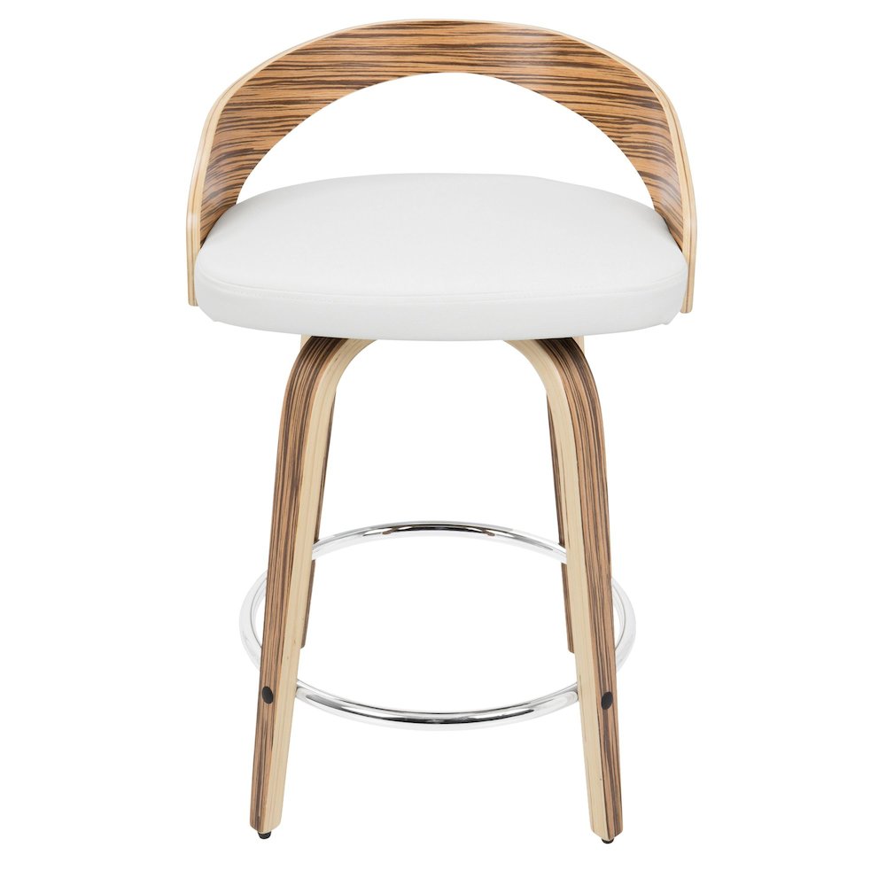 Zebra Wood, White PU, Chrome Grotto 25" Counter Stool - Set of 2