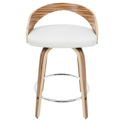 Zebra Wood, White PU, Chrome Grotto 25" Counter Stool - Set of 2