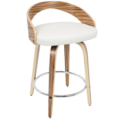 Zebra Wood, White PU, Chrome Grotto 25" Counter Stool - Set of 2