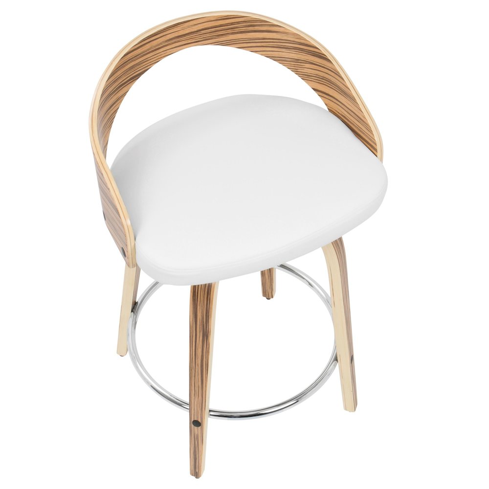 Zebra Wood, White PU, Chrome Grotto 25" Counter Stool - Set of 2