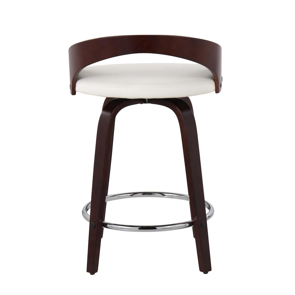 Cherry Wood, White PU, Chrome Grotto 25" Counter Stool - Set of 2