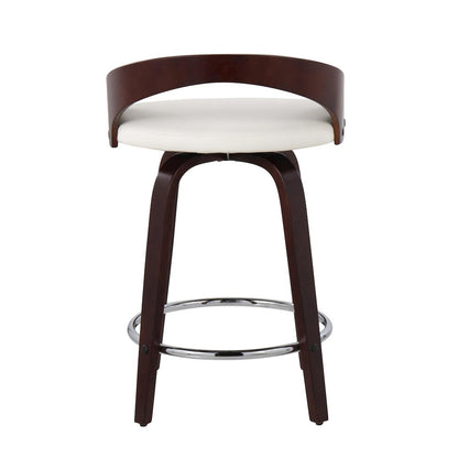 Cherry Wood, White PU, Chrome Grotto 25" Counter Stool - Set of 2