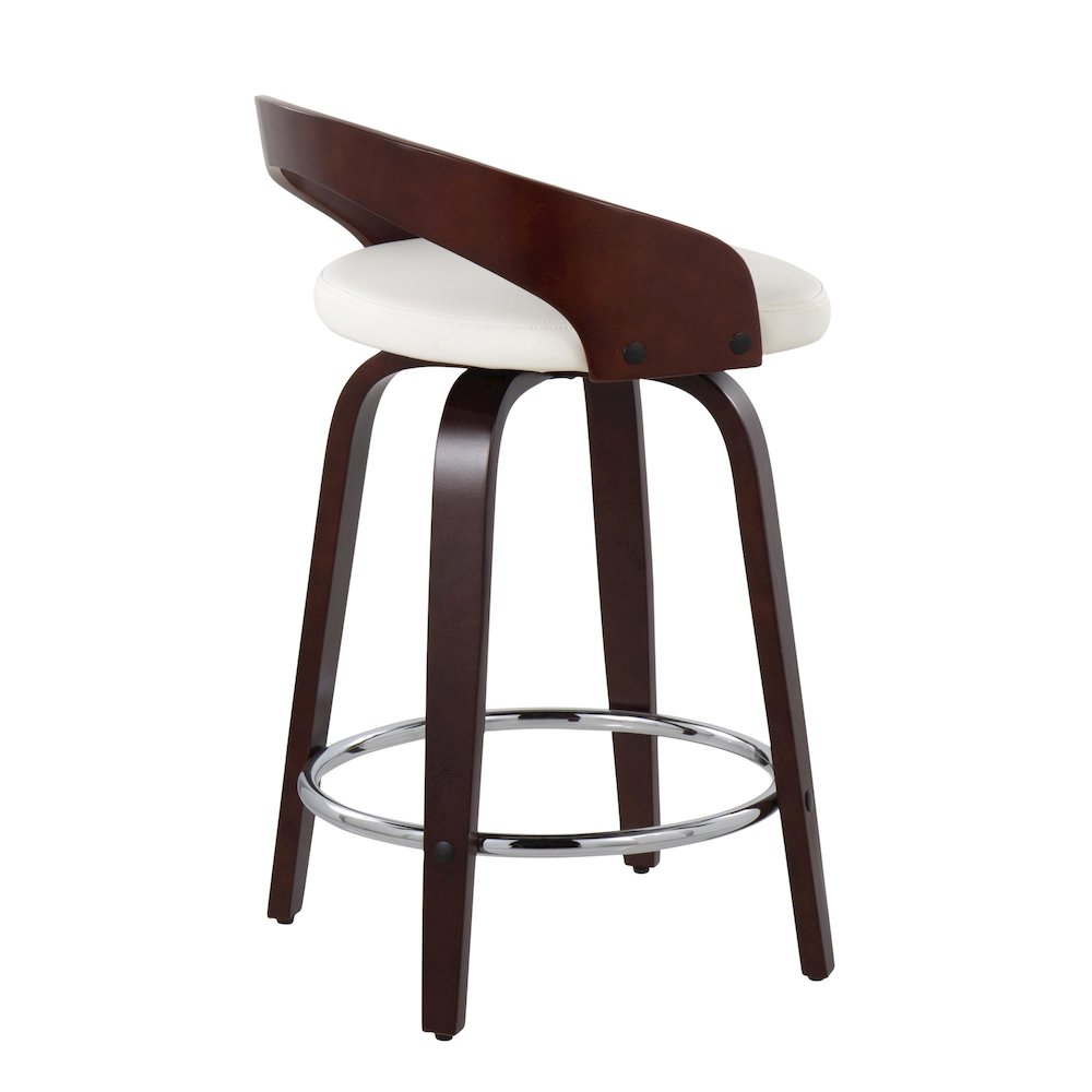 Cherry Wood, White PU, Chrome Grotto 25" Counter Stool - Set of 2
