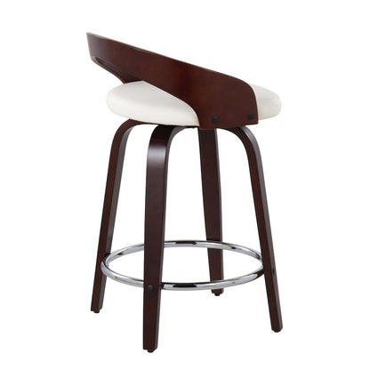 Cherry Wood, White PU, Chrome Grotto 25" Counter Stool - Set of 2