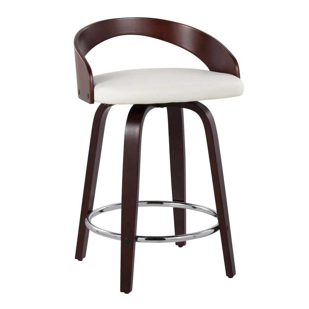 Cherry Wood, White PU, Chrome Grotto 25" Counter Stool - Set of 2