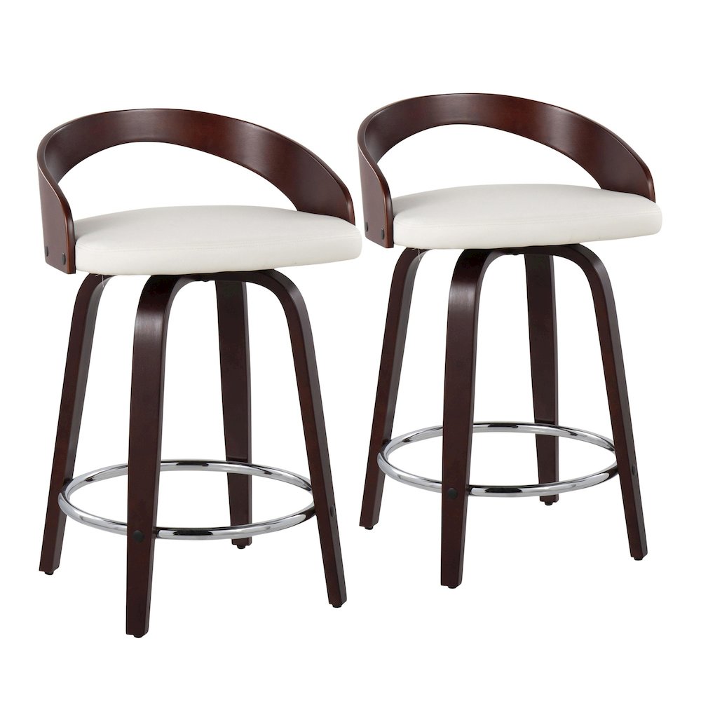 Cherry Wood, White PU, Chrome Grotto 25" Counter Stool - Set of 2