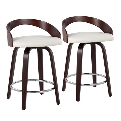 Cherry Wood, White PU, Chrome Grotto 25" Counter Stool - Set of 2
