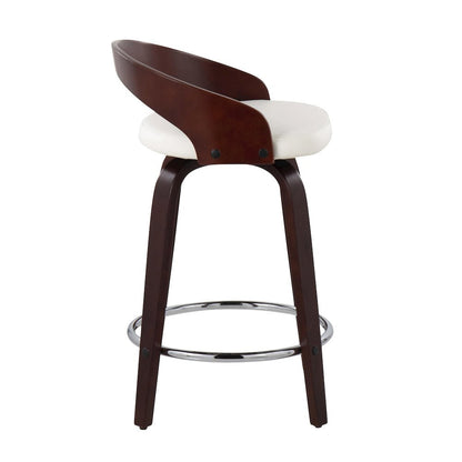 Cherry Wood, White PU, Chrome Grotto 25" Counter Stool - Set of 2
