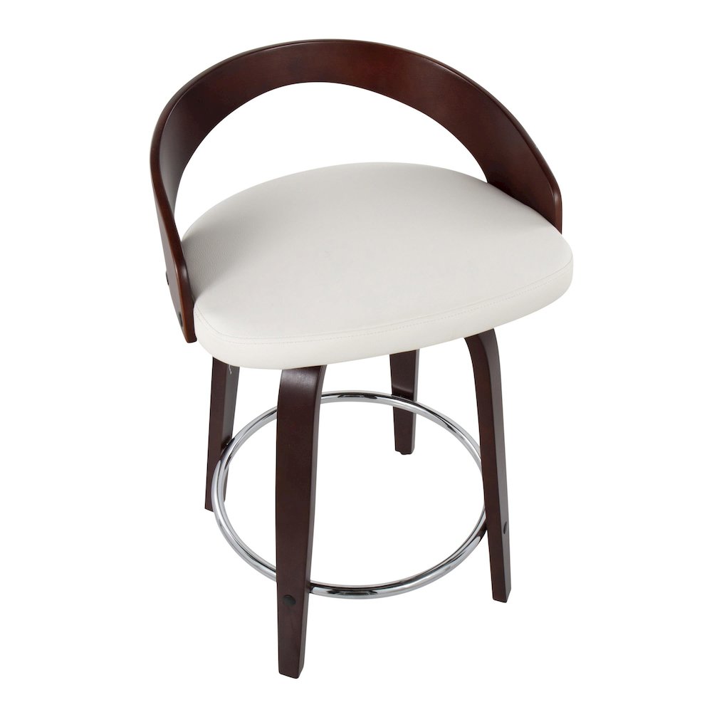 Cherry Wood, White PU, Chrome Grotto 25" Counter Stool - Set of 2