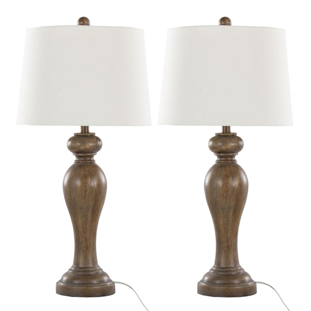 Opal Grey Polyresin, Off-White Linen Peppa 31" Polyresin Table Lamp - Set of 2