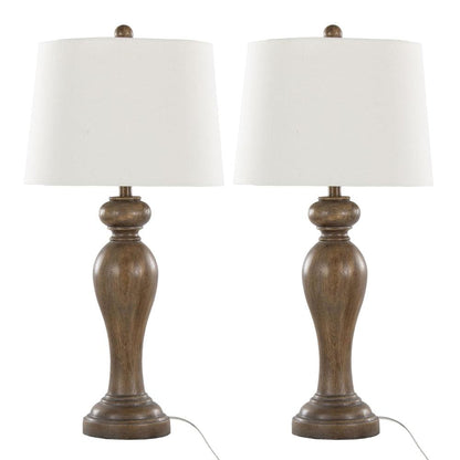 Opal Grey Polyresin, Off-White Linen Peppa 31" Polyresin Table Lamp - Set of 2