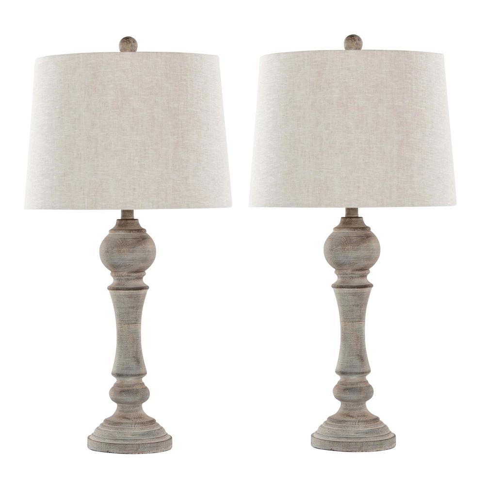 Reclaimed Grey Polyresin, Oat Linen Winston 32" Poly Table Lamp - Set of 2