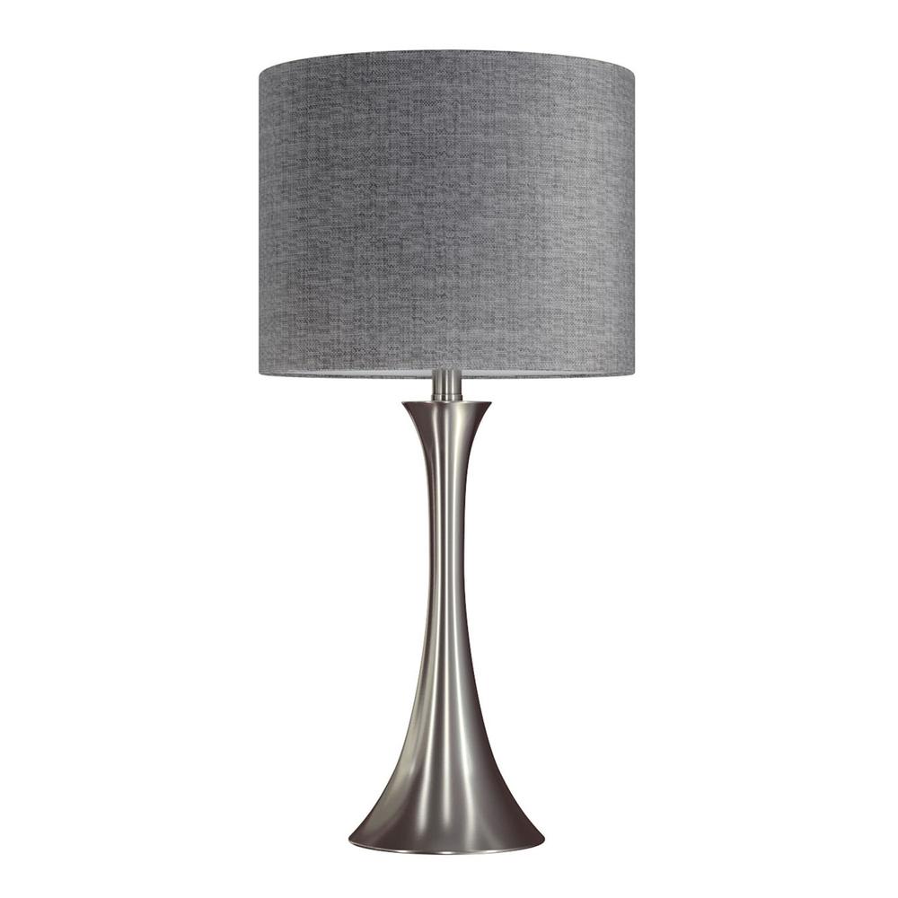 Brushed Nickel, Grey Linen Lenuxe 24" Metal Table Lamp - Set of 2