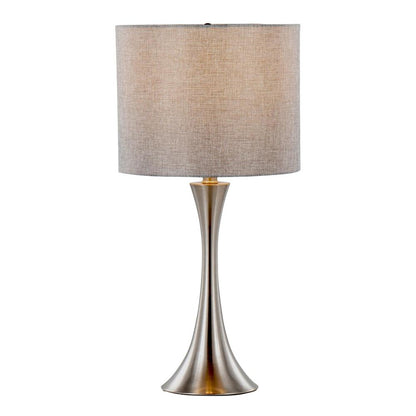 Brushed Nickel, Grey Linen Lenuxe 24" Metal Table Lamp - Set of 2