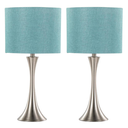 Brushed Nickel, Turquoise Linen Lenuxe 24" Metal Table Lamp - Set of 2