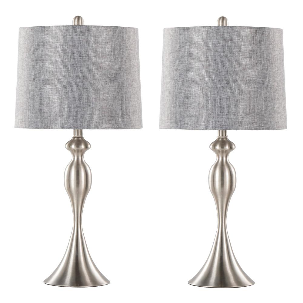 Brushed Nickel, Grey Linen Ashland 27" Metal Table Lamp - Set of 2