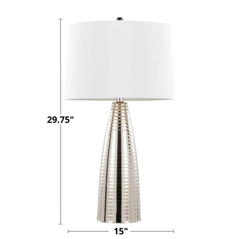 Polished Nickel, White Linen Maya 27" Metal Table Lamp - Set of 2