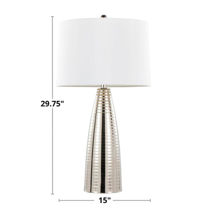 Polished Nickel, White Linen Maya 27" Metal Table Lamp - Set of 2