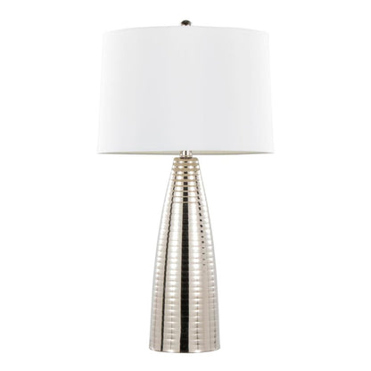 Polished Nickel, White Linen Maya 27" Metal Table Lamp - Set of 2
