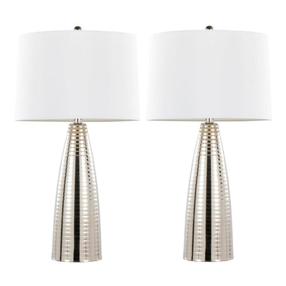 Polished Nickel, White Linen Maya 27" Metal Table Lamp - Set of 2