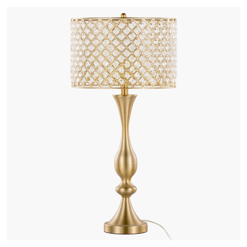 Gold Metal, Clear Crystal Topaz 27" Metal Table Lamp
