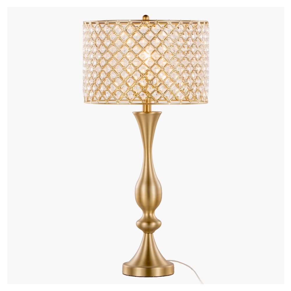 Gold Metal, Clear Crystal Topaz 27" Metal Table Lamp