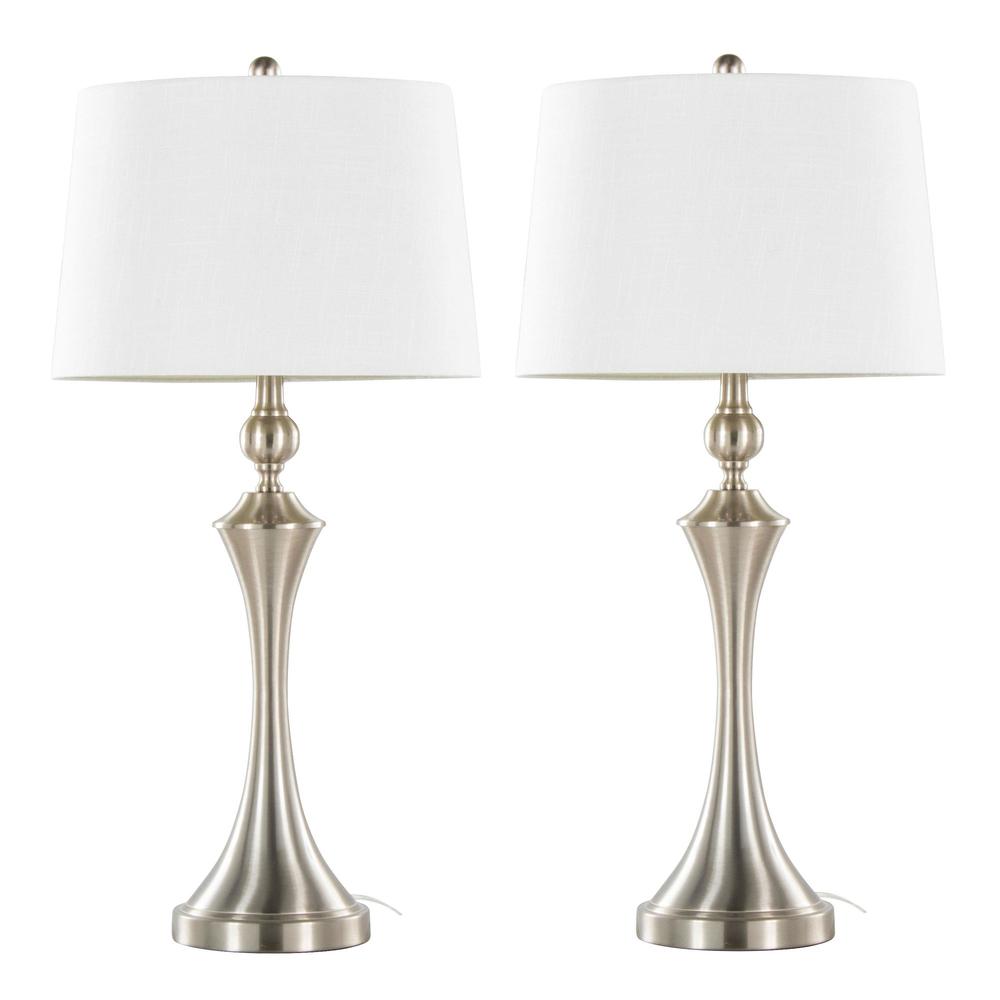 Silver Flint 30" Metal Table Lamp with USB - Set of 2