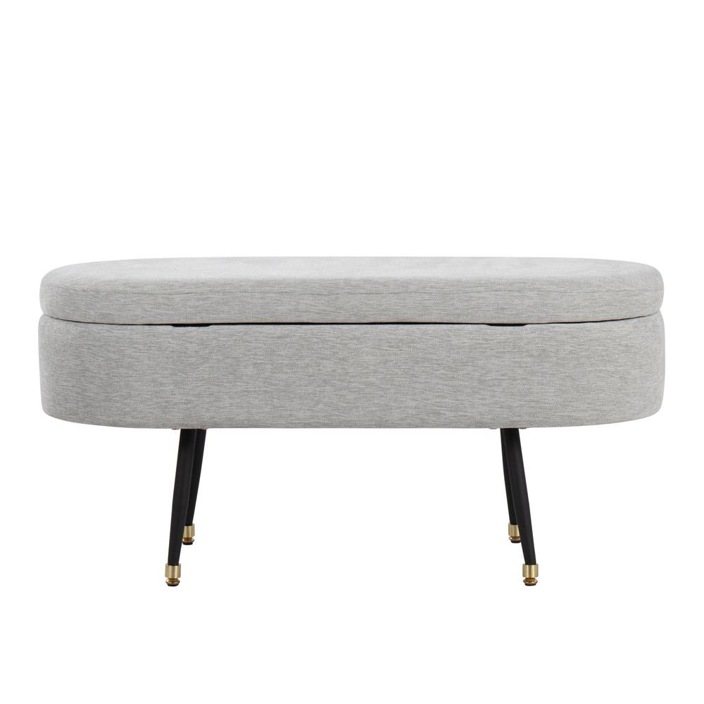 Black Metal, Light Grey Fabric, Gold Accent Harvey Storage Bench