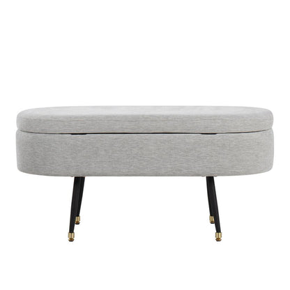 Black Metal, Light Grey Fabric, Gold Accent Harvey Storage Bench