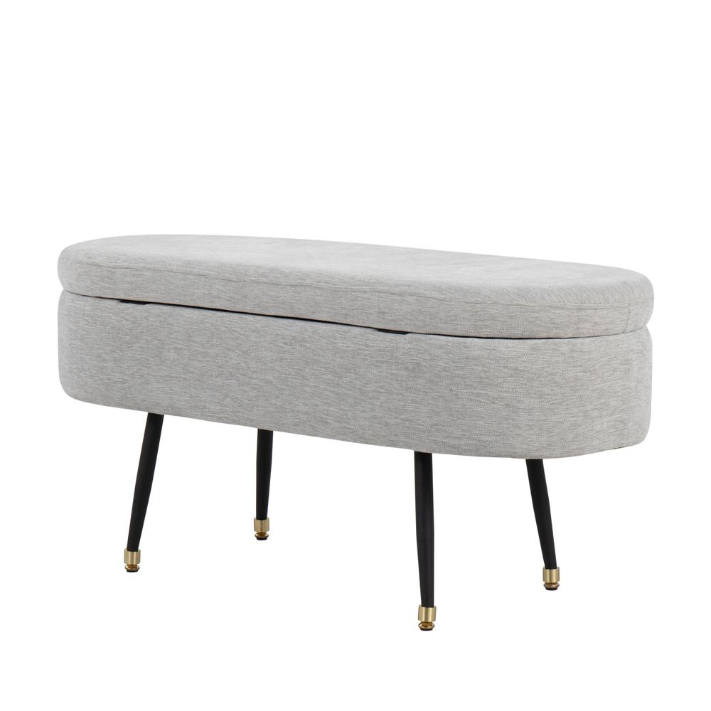 Black Metal, Light Grey Fabric, Gold Accent Harvey Storage Bench